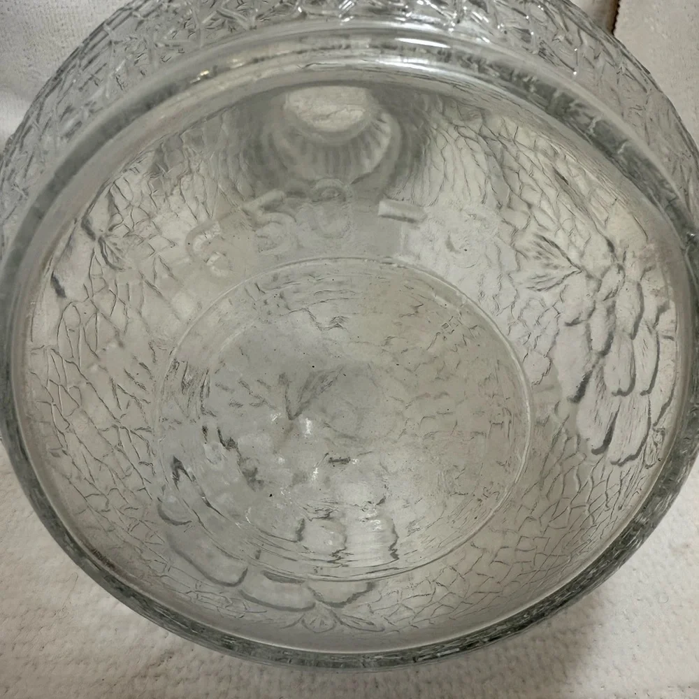 VTG White House Vinegar Bottle Floral Textured Glass Double Handled Pitcher Vase